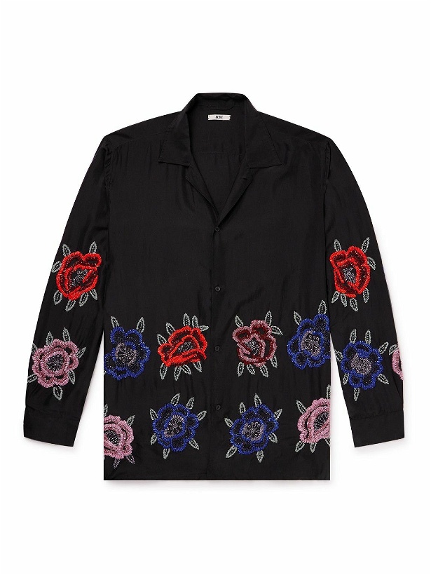 Photo: BODE - Poppy Convertible-Collar Embellished Silk-Satin Shirt - Black