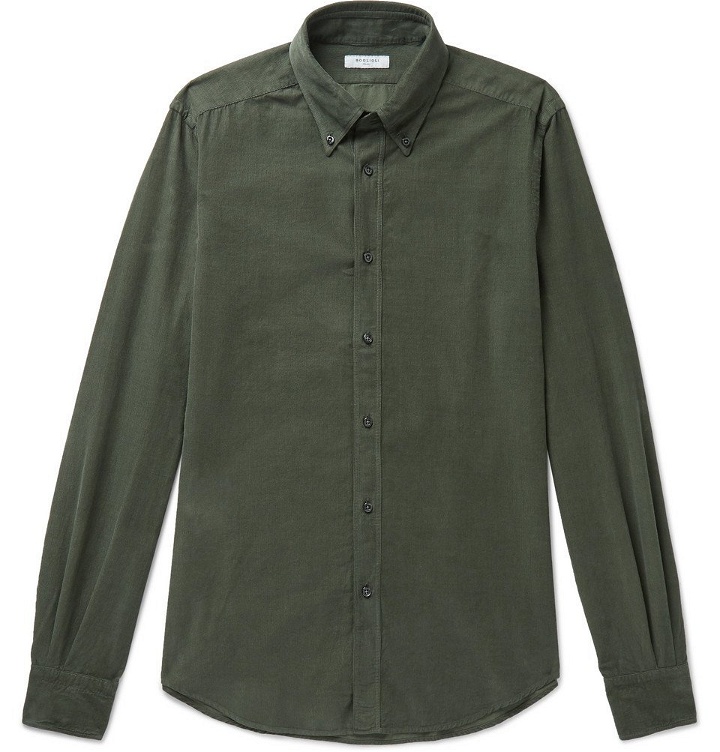 Photo: Boglioli - Slim-Fit Button-Down Collar Cotton-Corduroy Shirt - Green