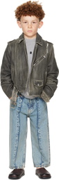 Marni Kids Gray 'Marni' Symbol Leather Jacket