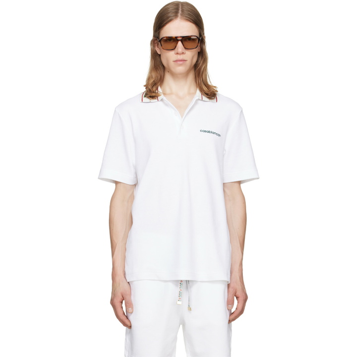Photo: Casablanca White Laurel Pique Short Sleeve Polo