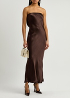 Bec & Bridge Moon Dance Strapless Satin Maxi Dress Dark Brown