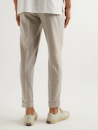 Etro - Tapered Pleated Virgin Wool-Blend Trousers - Neutrals