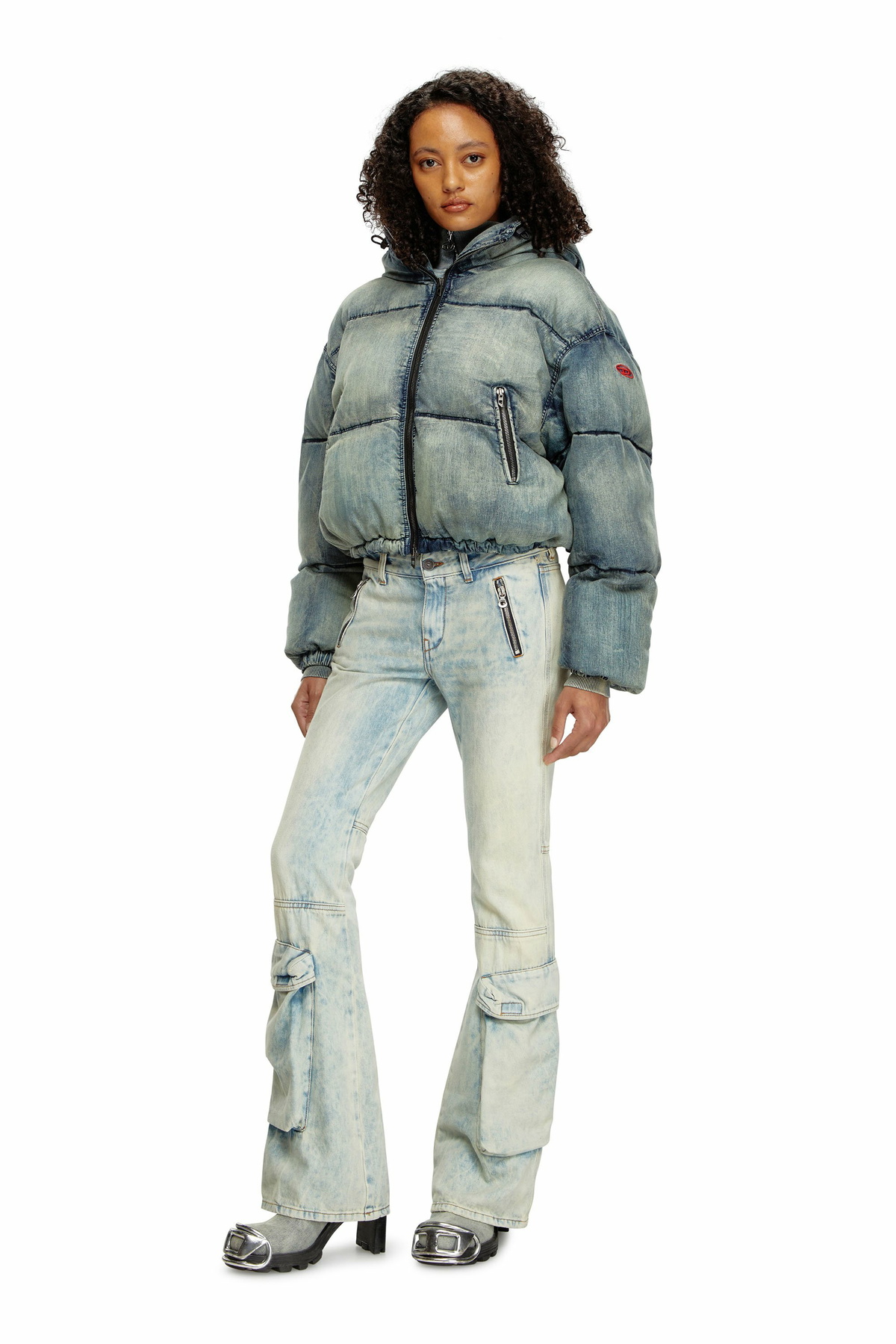 Diesel Cropped hooded puffer jacket in denim - Winter Jackets 