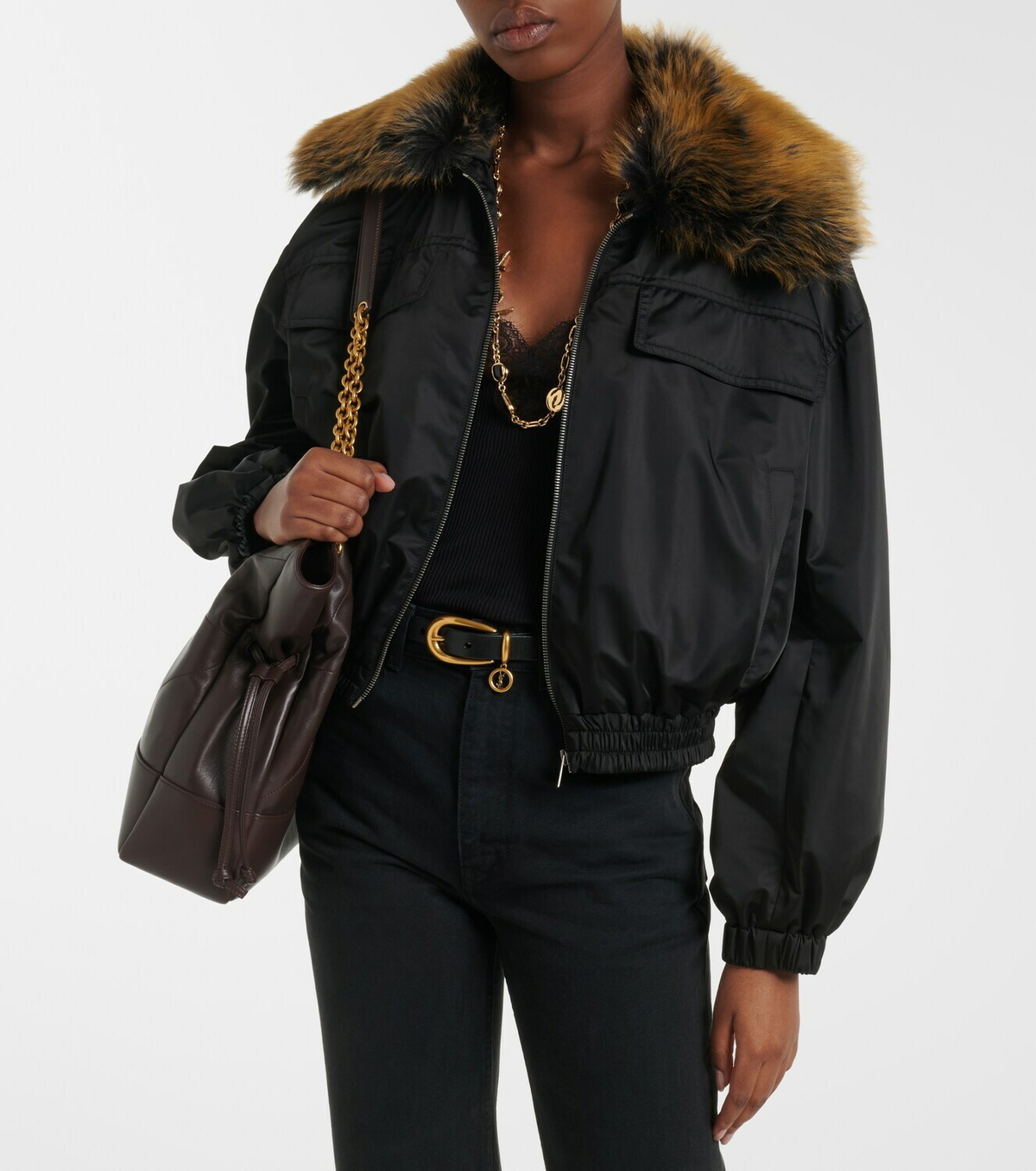 Saint Laurent Shearling-trimmed blouson jacket