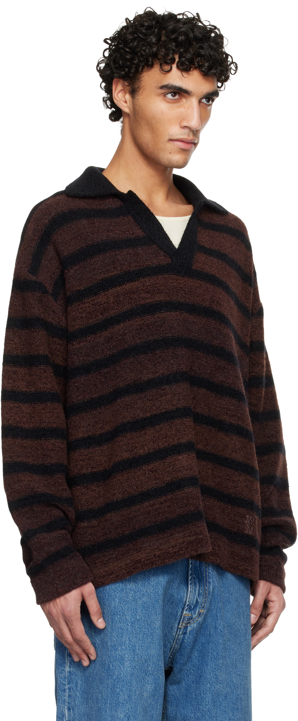 WOOYOUNGMI Brown Striped Collar Polo