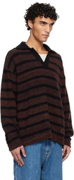WOOYOUNGMI Brown Striped Collar Polo