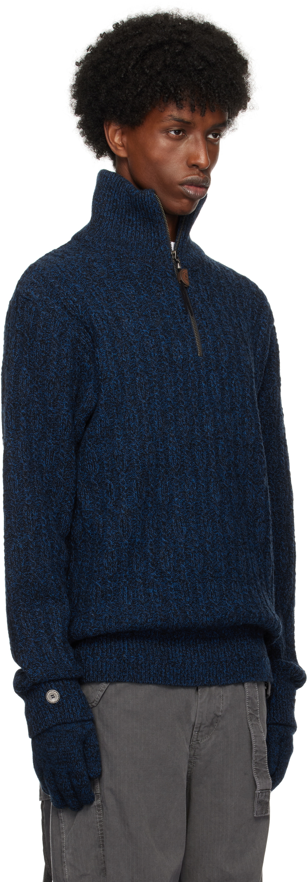 HYEIN SEO Navy Troyer Knit Sweater & Gloves Set Hyein Seo