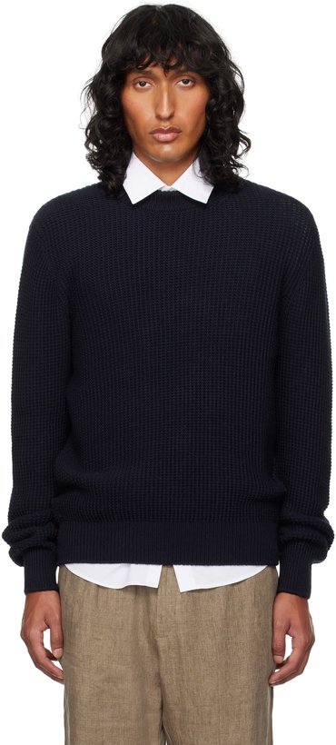 Photo: Sunspel Navy Mariner Mock Neck Sweater