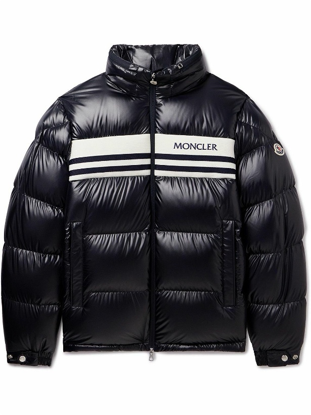 Photo: Moncler - Skarsting Quilted Shell and Logo-Embroidered Jacquard-Knit Down Jacket - Blue