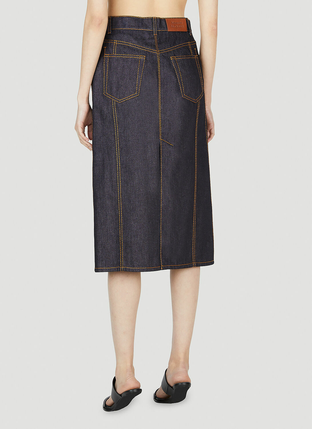 Alexander McQueen Contrast Stitching Denim Skirt