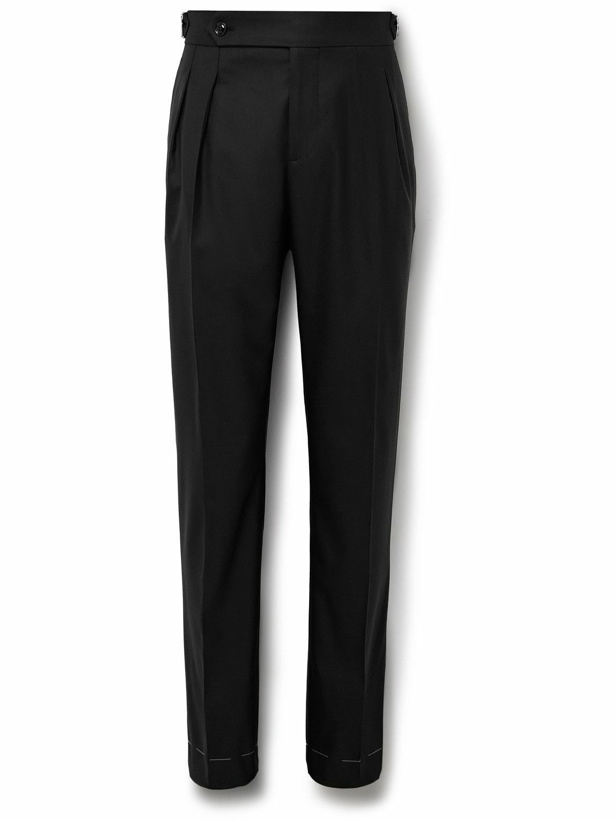Photo: Brunello Cucinelli - Slim-Fit Pleated Virgin Wool and Silk-Blend Tuxedo Trousers - Black