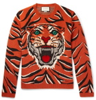 Gucci - Embroidered Tiger-Intarsia Wool Sweater - Men - Orange