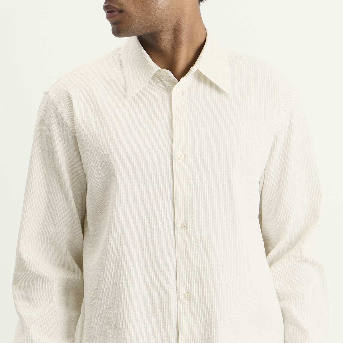 Studio Nicholson Men's View Regular Fit Shirt in Parchment/Black Stripe