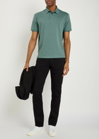 Emporio Armani Jacquard Logo-embroidered Cotton Polo Shirt Blue