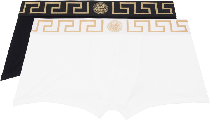 Photo: Versace Two-Pack Black & White Cotton-Jersey Boxer Briefs
