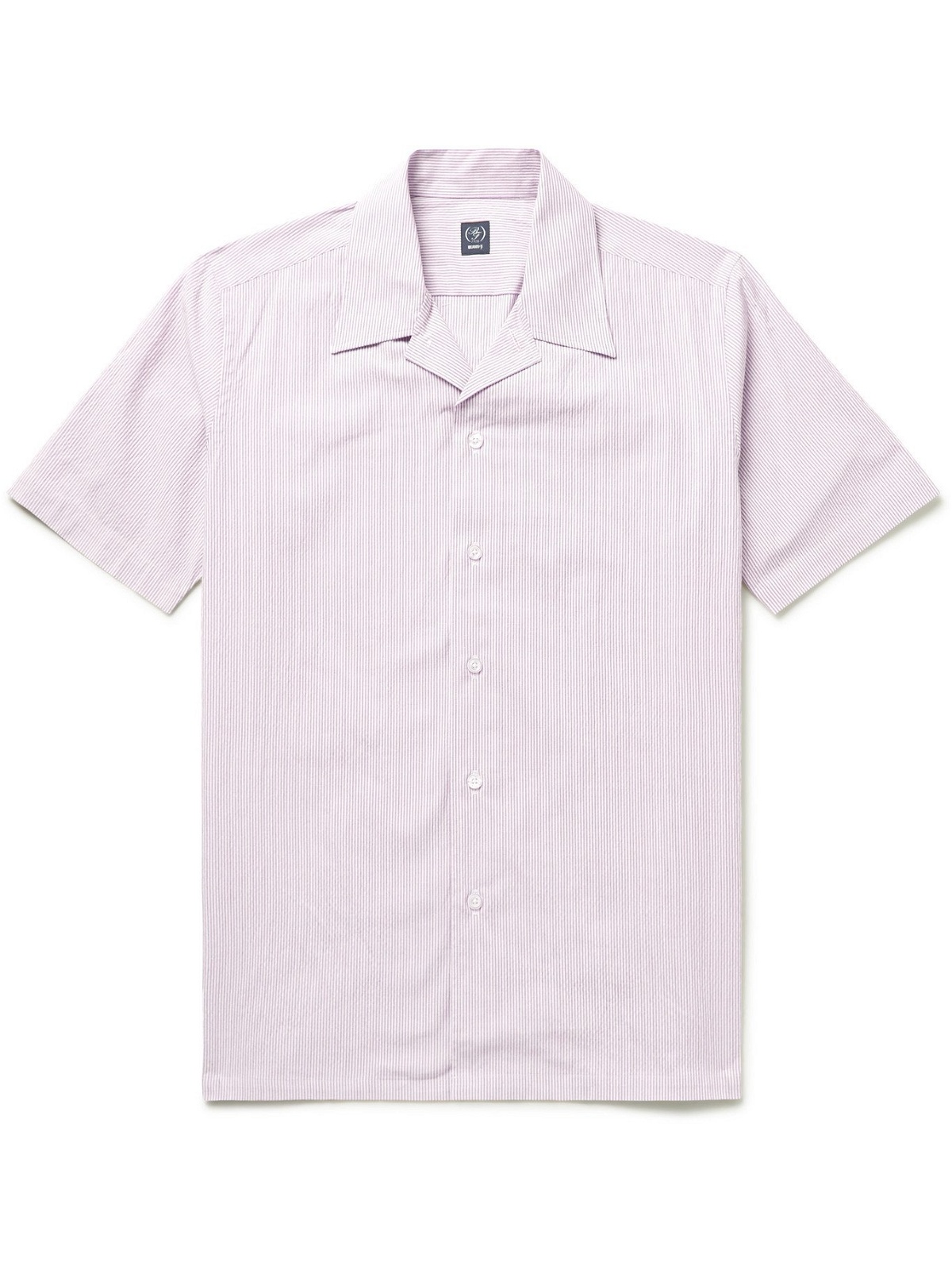 Photo: BEAMS F - Camp-Collar Striped Cotton-Blend Seersucker Shirt - Neutrals