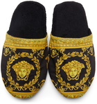 Versace Black & Gold Baroque Slippers