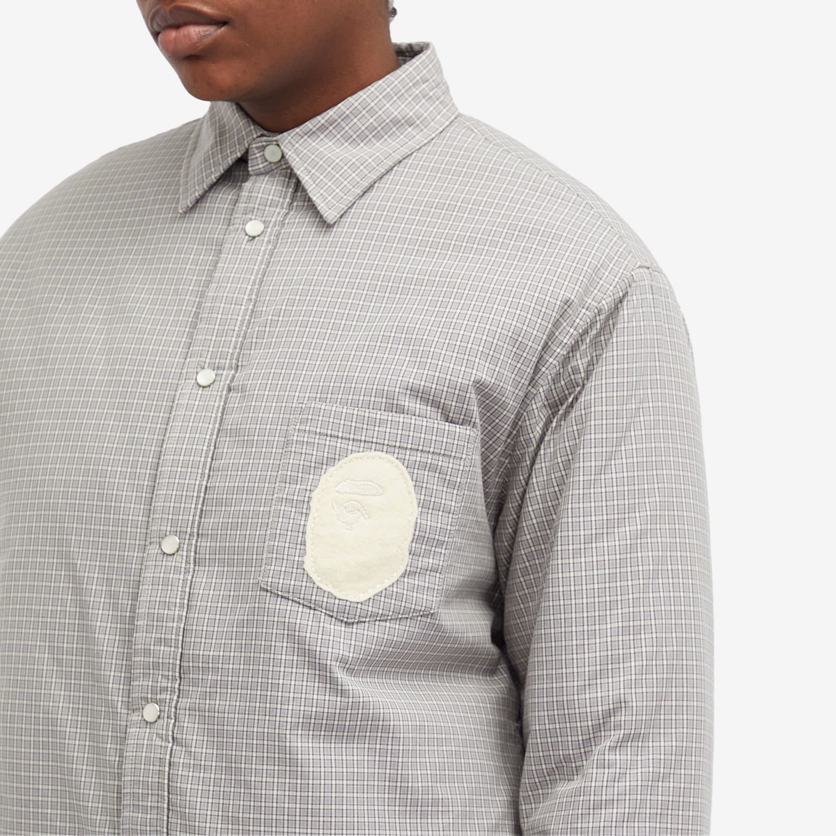 A Bathing Ape Women's Check Padded Shirt Jacket in Gray 
