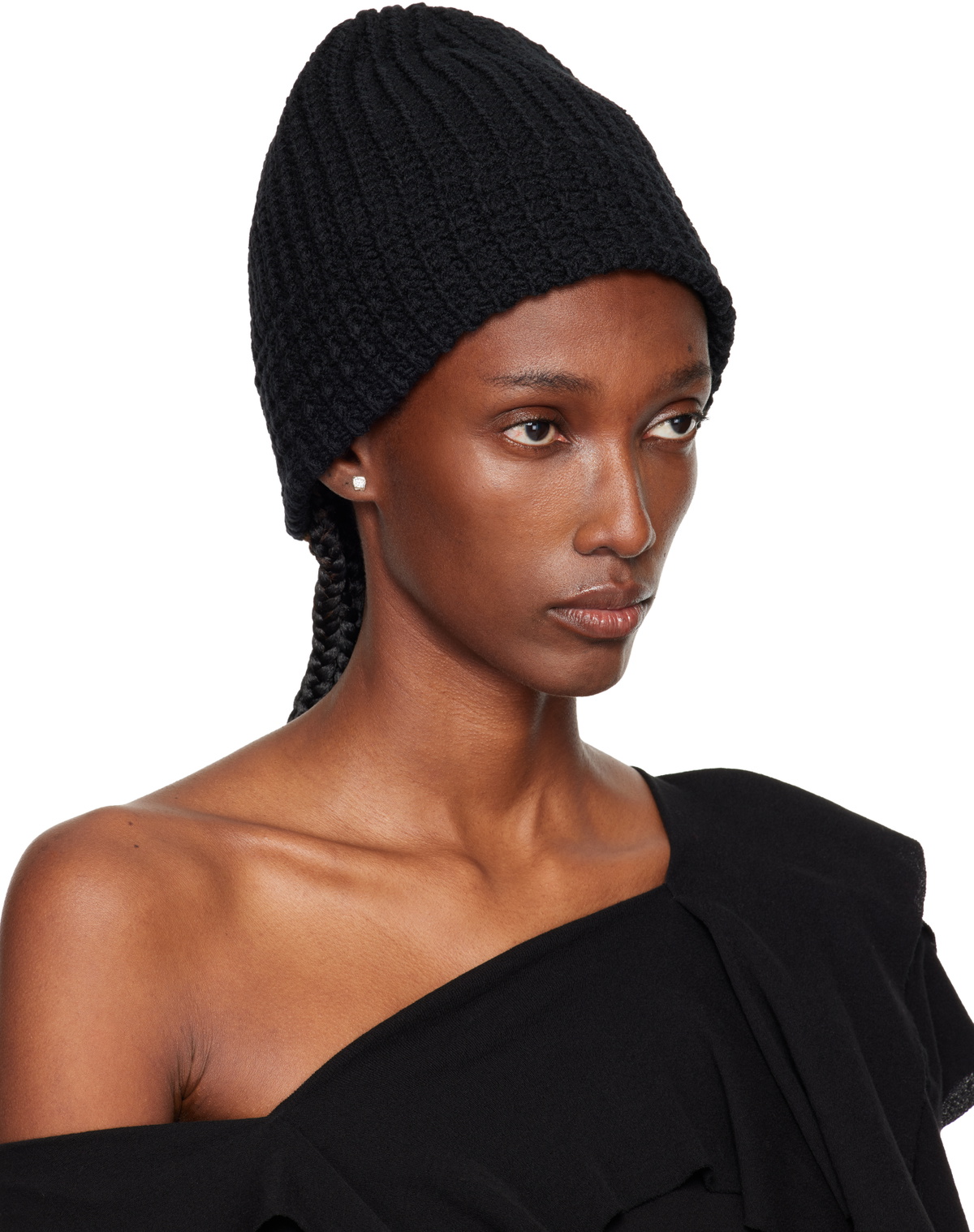 YOHJI YAMAMOTO Black Cardigan Stitch Knit Beanie