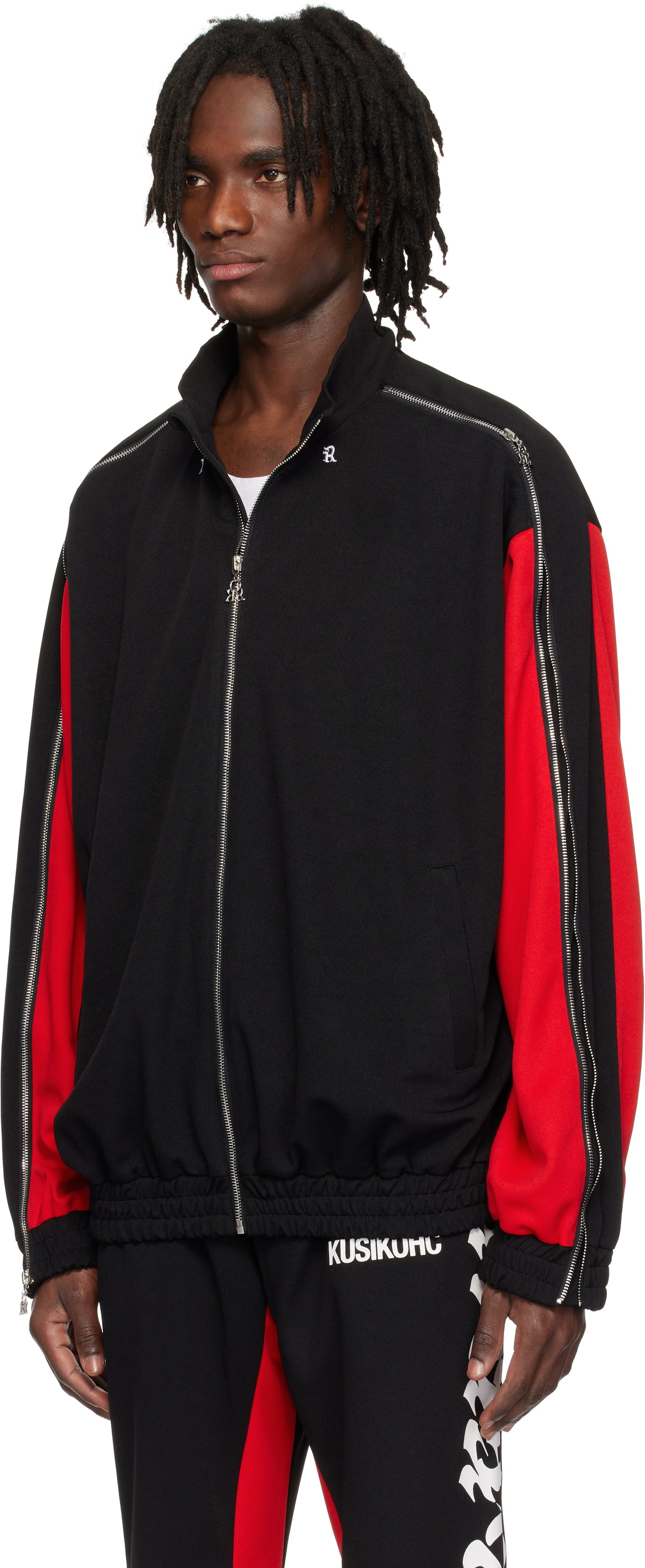 KUSIKOHC Black & Red Full Zip Fleece Track Jacket