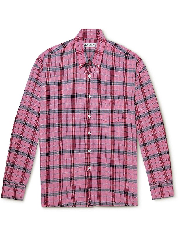 Photo: Our Legacy - Borrowed Oversized Button-Down Collar Checked Cotton-Blend Shirt - Pink