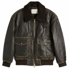 DUNST Women's Shearling Collar Leather Jacket in Brushed Brown