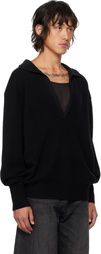 stein Black Extra Fine Wool Knit Skipper Polo