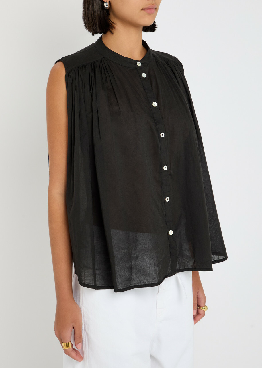 Skall Studio Louise Pleated Cotton Blouse Black