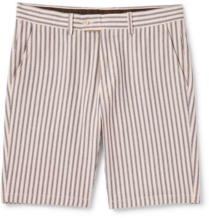 Photo: Aspesi - Slim-Fit Striped Cotton-Twill Bermuda Shorts - Neutrals