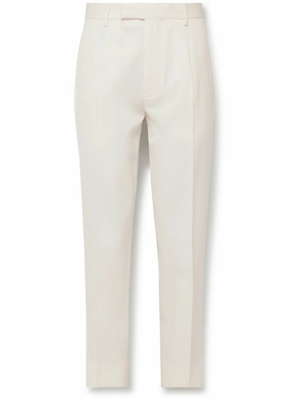Photo: Zegna - Slim-Fit Pleated Cotton and Wool-Blend Twill Trousers - Neutrals