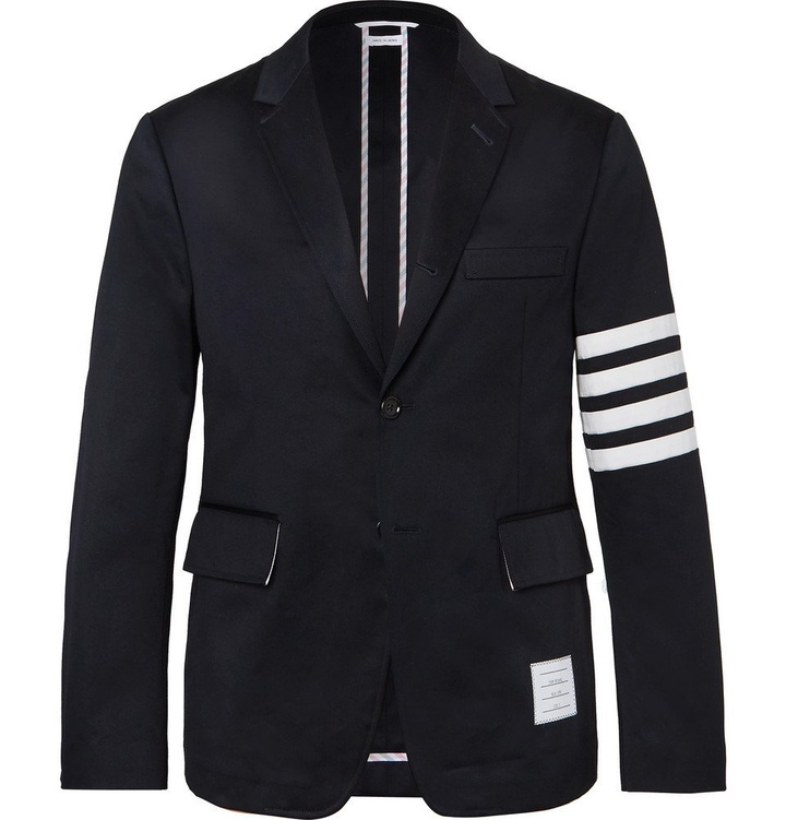 Photo: Thom Browne - Midnight-Blue Slim-Fit Unstructured Striped Cotton-Twill Blazer - Navy