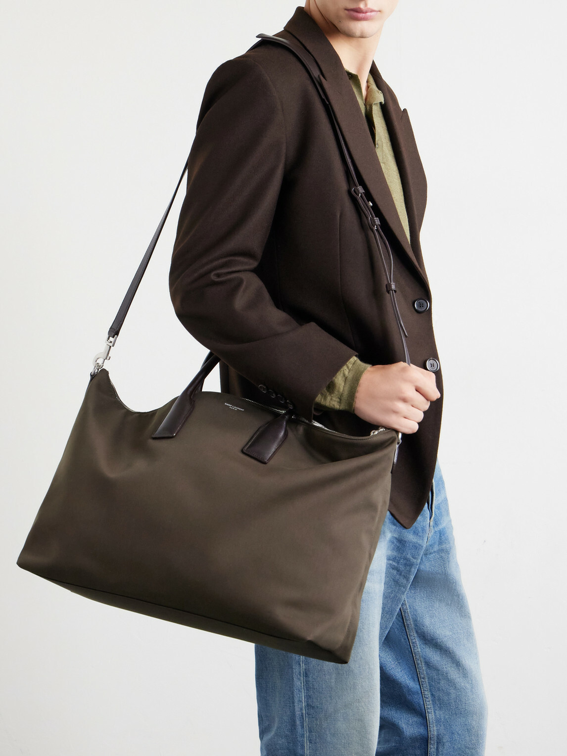 SAINT LAURENT - Bowling Leather-Trimmed Cotton-Canvas Weekend Bag