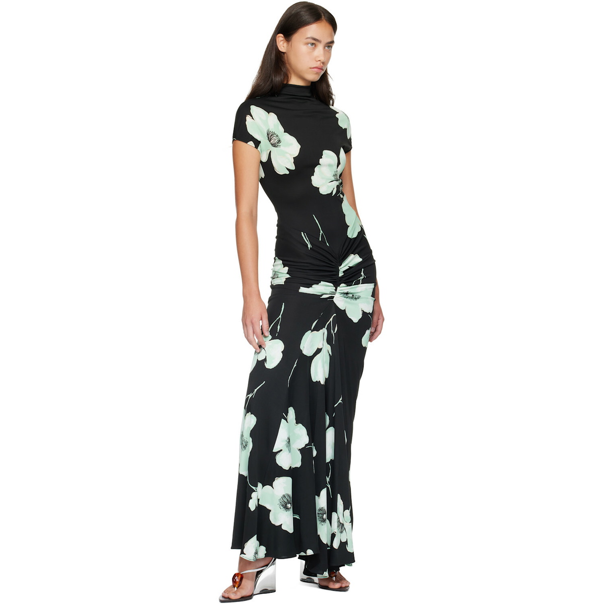 ALAÏA Black Draped Printed Maxi Dress