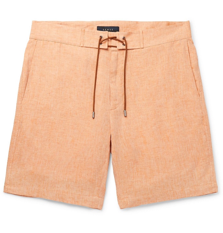 Photo: Sease - Sunset Suede-Trimmed Linen Shorts - Orange