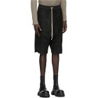 Rick Owens Black Blistered Leather Basket Swinger Shorts