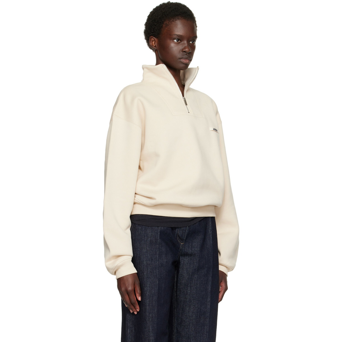 JACQUEMUS Beige 'The Gros Grain' Zipped-Rollneck Sweatshirt