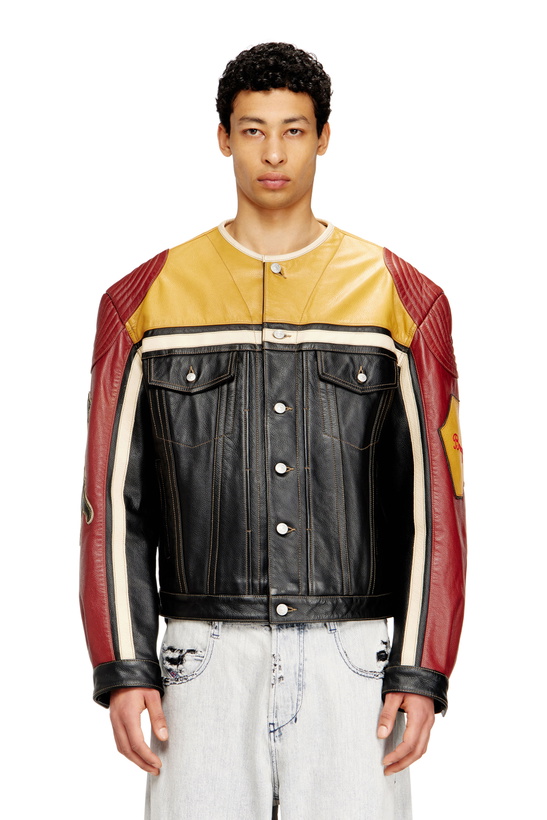 Photo: Diesel Leather jacket with patch details - Leather jackets - Unisex - Multicolor