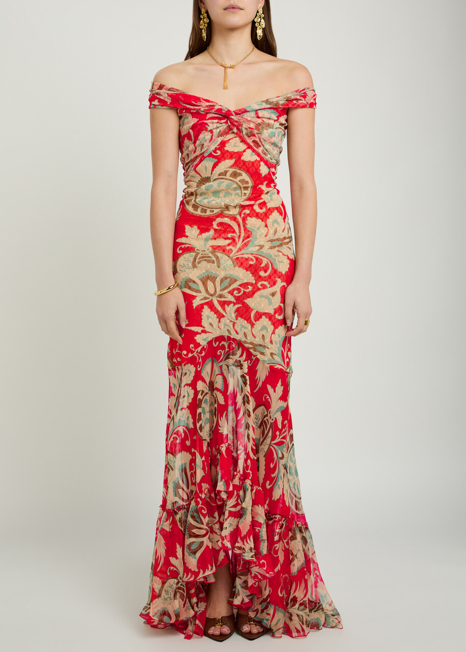 Etro Floral Print Lace Maxi Dress Multicoloured
