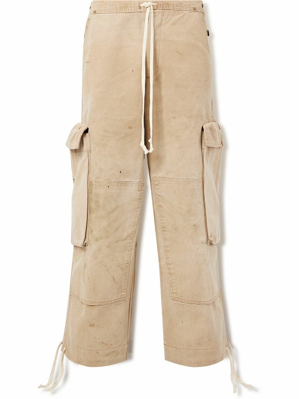Photo: Greg Lauren - Wide-Leg Distressed Cotton-Canvas Drawstring Cargo Trousers - Brown