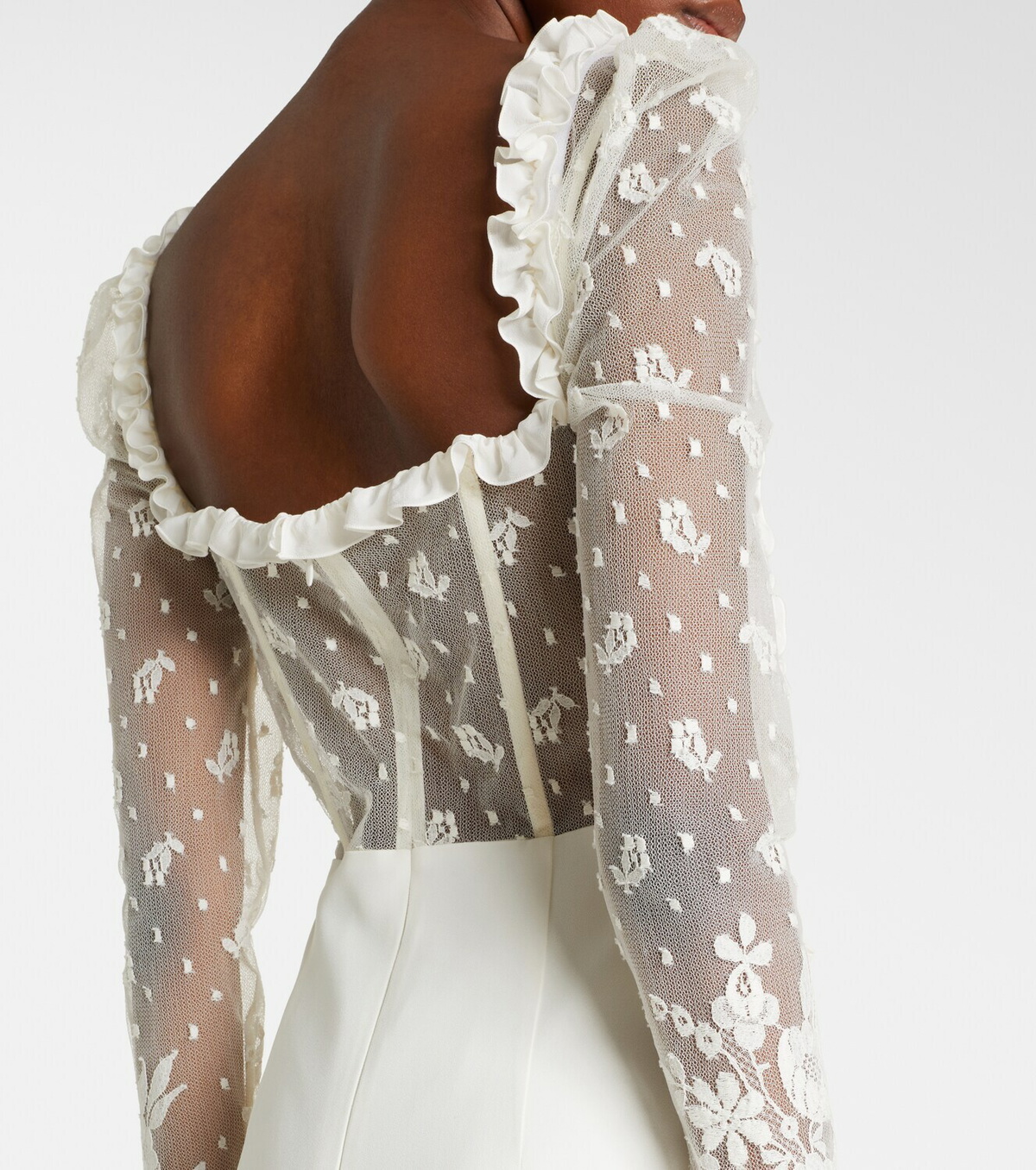 Alessandra Rich Bow-detail lace-trimmed cady gown