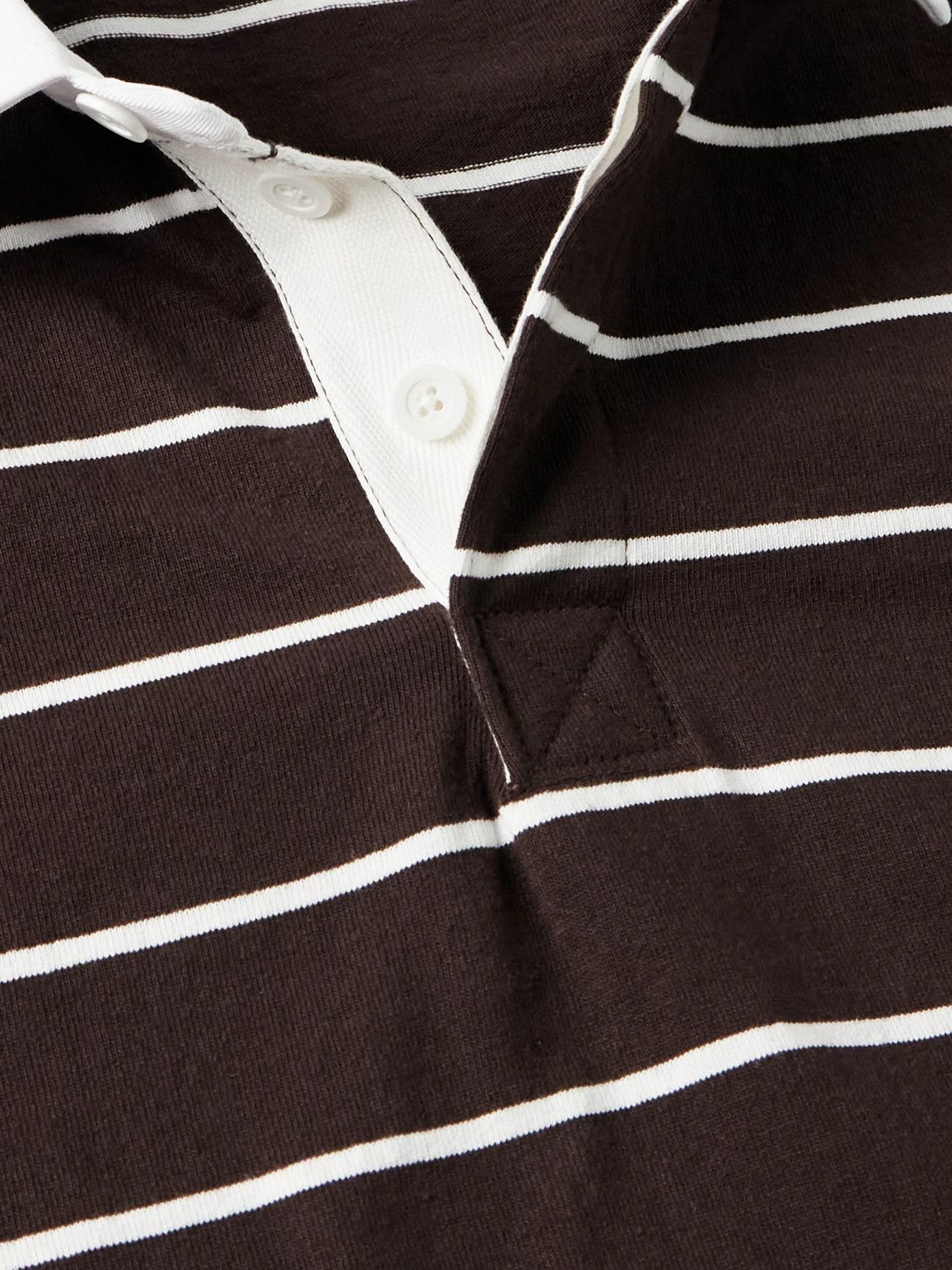 Noah - Rugby Striped Cotton-Jersey Polo Shirt - Brown