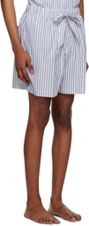 Tekla Off-White & Blue Striped Pyjama Shorts