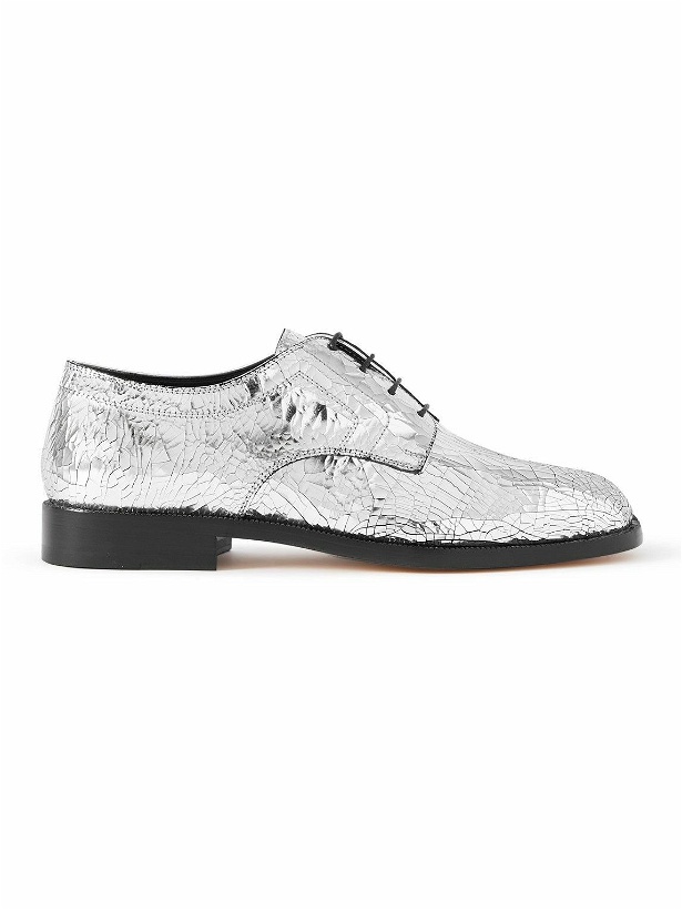 Photo: Maison Margiela - Tabi Split-Toe Metallic Textured-Leather Derby Shoes - Silver
