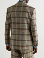 GUCCI - Double-Breasted Logo-Embroidered Checked Wool Suit Jacket - Brown