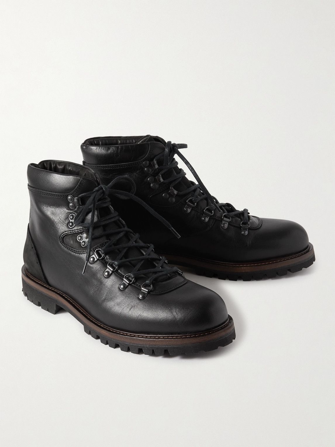 Belstaff - Gorge Nubuck-Trimmed Leather Boots - Black Belstaff