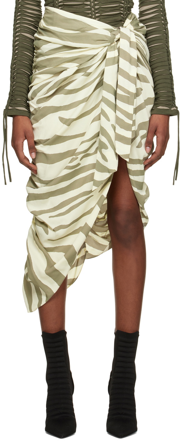 Balmain Beige & Khaki Zebra Print Midi Skirt Balmain