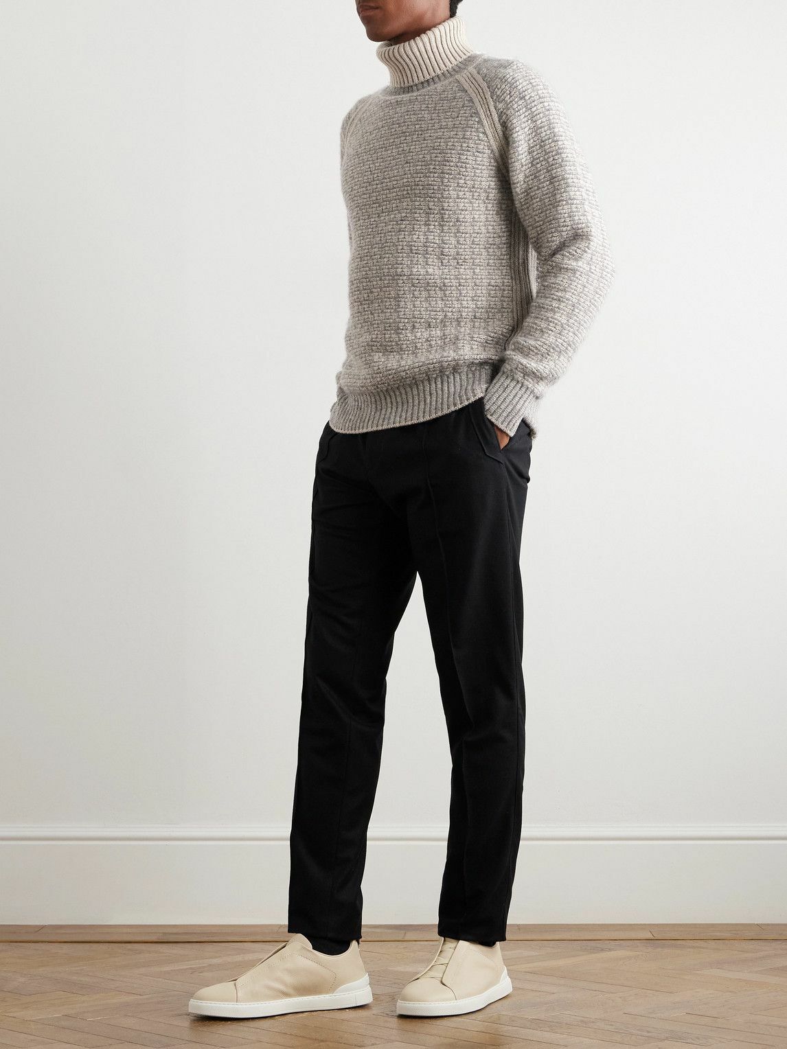 Zegna - Ribbed Cashmere and Silk-Blend Rollneck Sweater - Brown Zegna