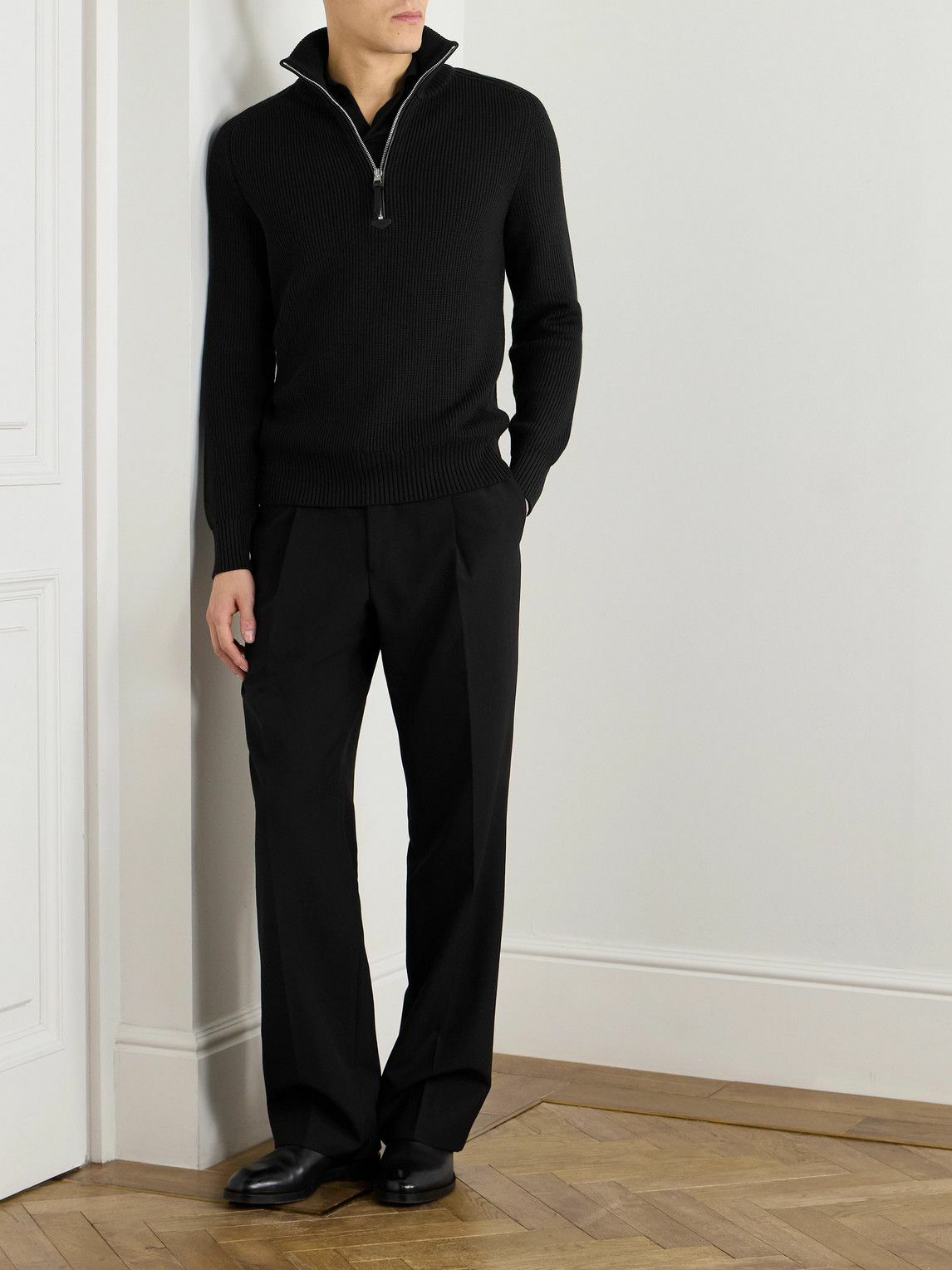 TOM FORD - Slim-Fit Ribbed Silk and Merino Wool-Blend Half-Zip