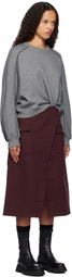 3.1 Phillip Lim Gray & Burgundy Draped Sweatshirt Utility Midi Dress
