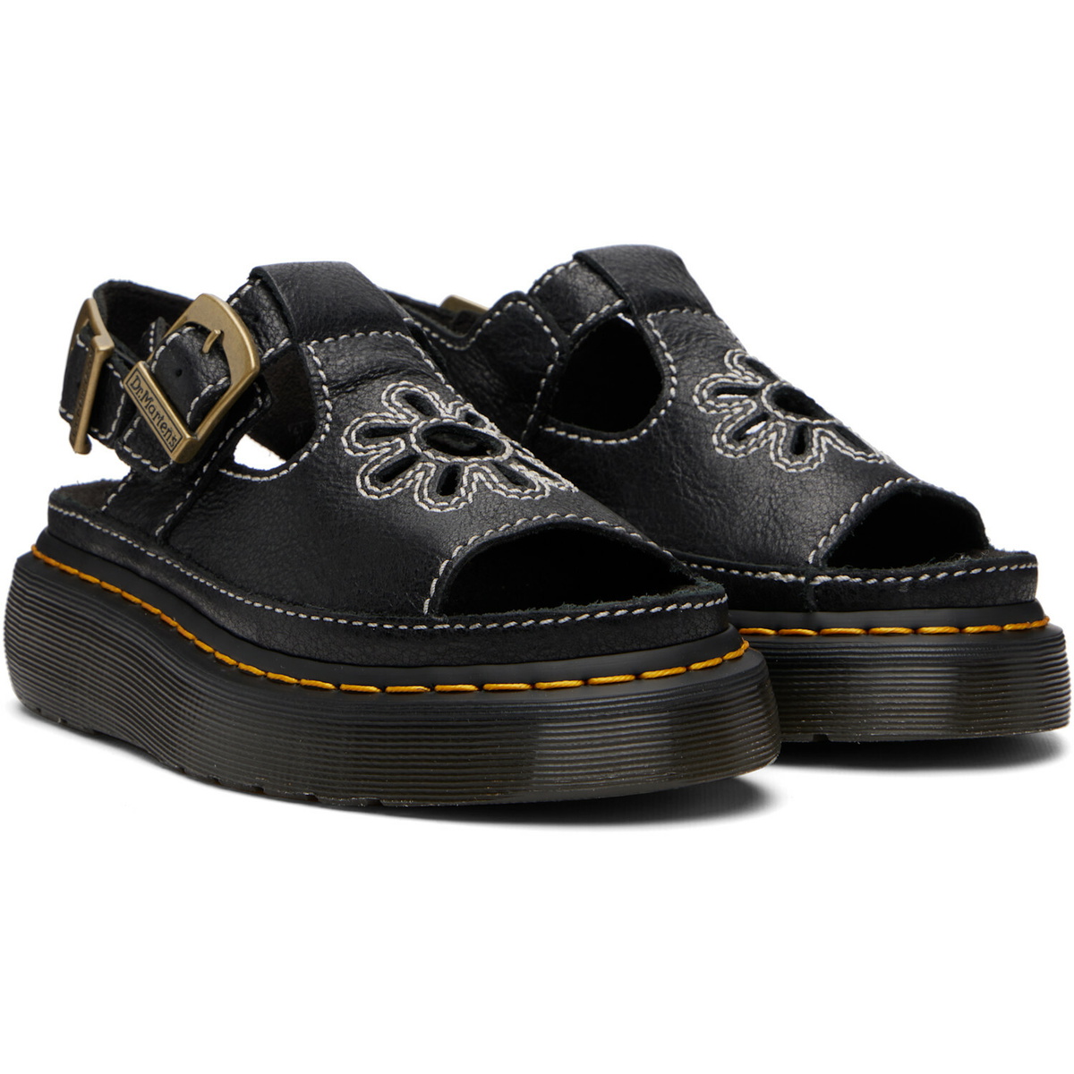 Dr. Martens Black Dunnet Flower Full Grain Leather Sandals